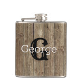 Mit Monogramm Brown Wood Handsome Modern Flachmann (Vorderseite)