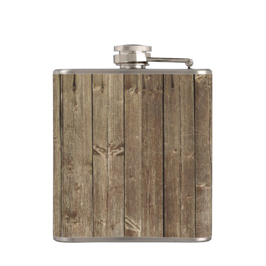 Mit Monogramm Brown Wood Handsome Modern Flachmann (Rückseite)