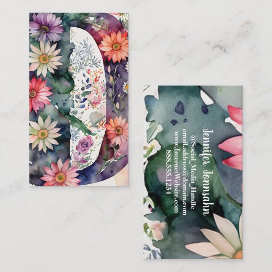 Mit Monogramm Buchstabe D Einfache, elegante, flor Visitenkarte (Vorne/Hinten)
