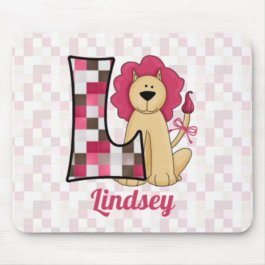 Mit Monogramm Buchstabe L des Kid's Pink Lion Mousepad (Vorne)