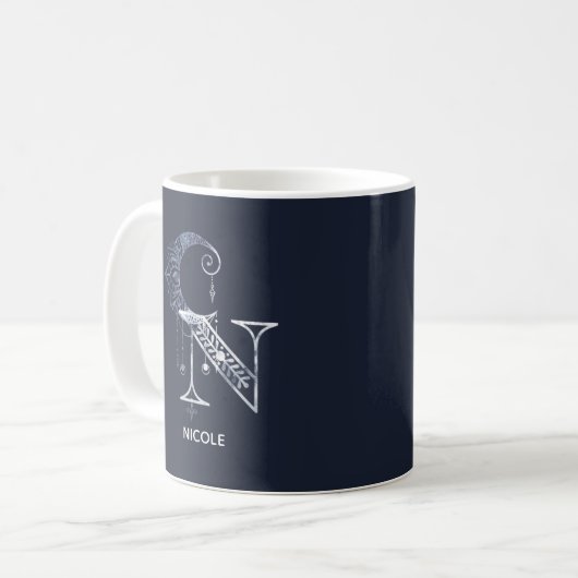 Mit Monogramm Buchstabe N Boho Crescent Moon Manda Kaffeetasse (Vorderseite Links)