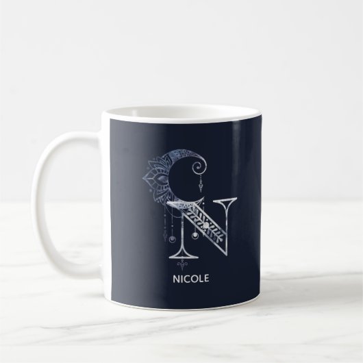 Mit Monogramm Buchstabe N Boho Crescent Moon Manda Kaffeetasse (Links)