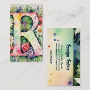 Mit Monogramm Buchstabe R Einfaches Chill-Floral-W Visitenkarte