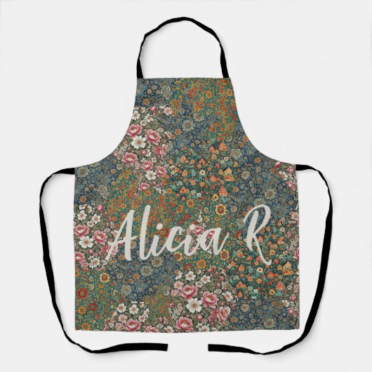 Mit Monogramm Buchstabencodierung Hütte Blumenmust Schürze (Vorderseite)