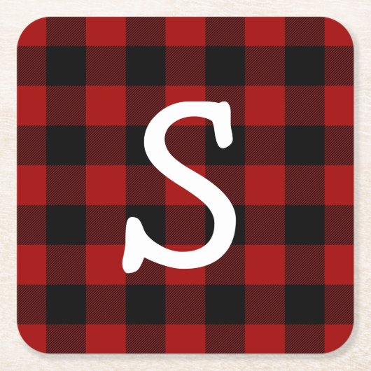 Mit Monogramm Büffel kariert Rechteckiger Pappuntersetzer (Vorderseite)