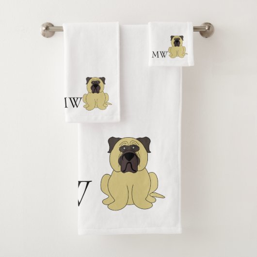 Mit Monogramm Bullmastiff-Dog-Design Badhandtuch Set (Insitu)