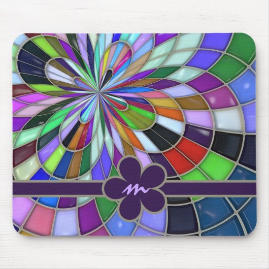 Mit Monogramm bunte abstrakte beflecktes Mousepad (Vorne)