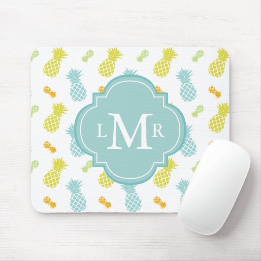 Mit Monogramm buntes Ananas-Muster Mousepad (Mit Mouse)