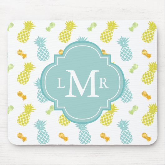 Mit Monogramm buntes Ananas-Muster Mousepad (Vorne)