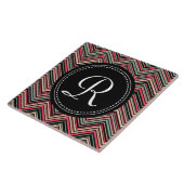 Mit Monogramm, buntes Tribal-Zickzack Muster Fliese (Seite)