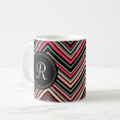Mit Monogramm, buntes Tribal-Zickzack Muster Kaffeetasse (Vorderseite Links)