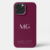 Mit Monogramm Burgund Minimalistisch mit Namen iPhone Hülle (Rückseite)