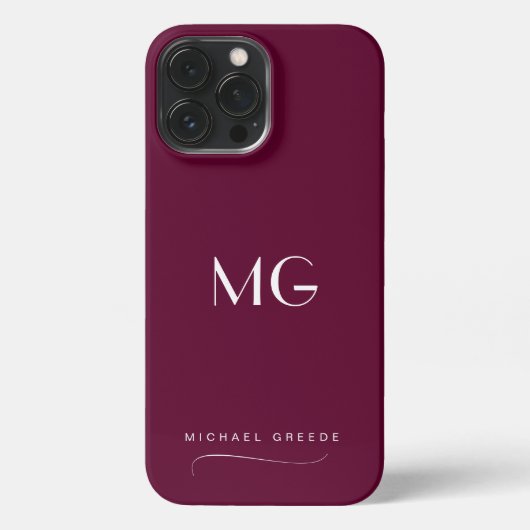 Mit Monogramm Burgund Minimalistisch mit Namen iPhone Hülle (Rückseite)