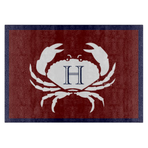 Mit Monogramm Burgundy Navy Weißes Krebse Schneidebrett