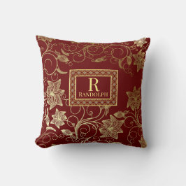 Mit Monogramm Burgundy und Goldflorententaucher-Ki Kissen