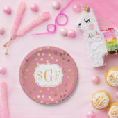mit Monogramm Candy Pink und Gold Glitzer City Dot Pappteller (Party)