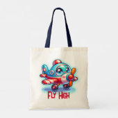 Mit Monogramm Cartoon Flugzeug blau | Tragetasche (Rückseite)
