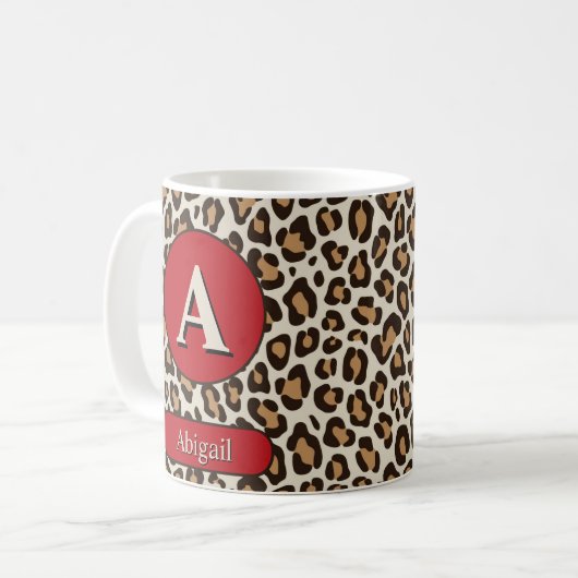 Mit Monogramm Cheetah Print and Cherry Red Tasse (Vorderseite Links)