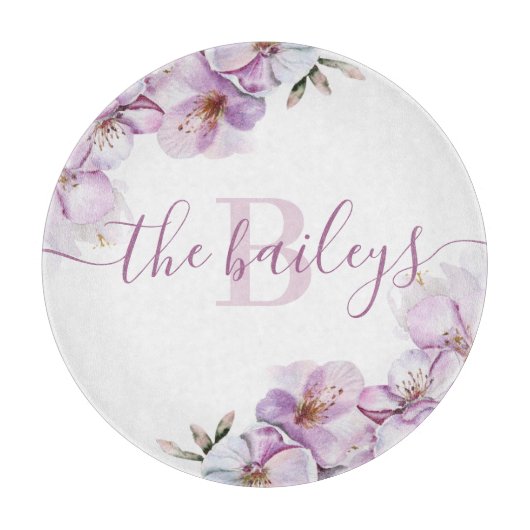Mit Monogramm Cherry Blossom Cutting Board Schneidebrett (Vorderseite)