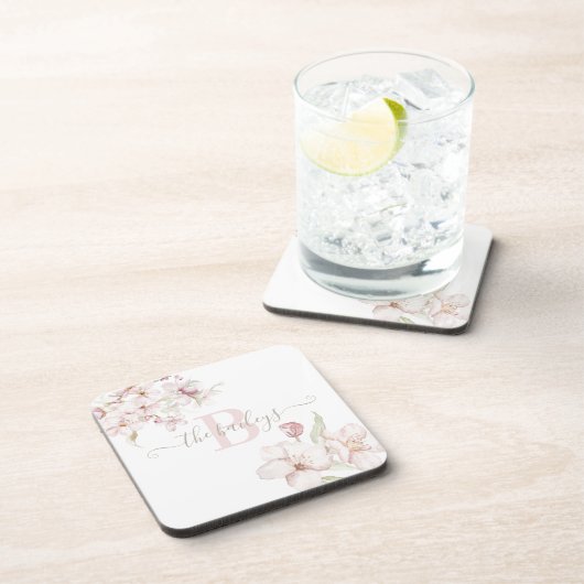Mit Monogramm Cherry Blossom Plastik-Untersetzer Getränkeuntersetzer (Rechte Seite)