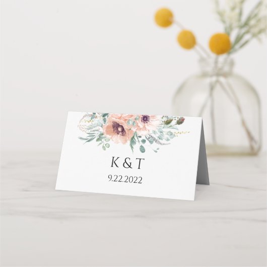 Mit Monogramm Chic Blush Blues Platzkarte (Rückseite)