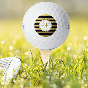 Mit Monogramm Chic Golf Balls Black Gold Streifen Golfball