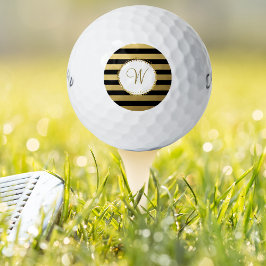 Mit Monogramm Chic Golf Balls Black Gold Streifen Golfball