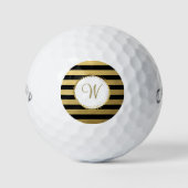 Mit Monogramm Chic Golf Balls Black Gold Streifen Golfball (Vorderseite)