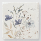 Mit Monogramm Chic Hübsch Watercolor Blau Blütenfa Steinuntersetzer (Vorderseite)