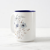 Mit Monogramm Chic Hübsch Watercolor Blau Blütenfa Zweifarbige Tasse (Vorderseite Links)