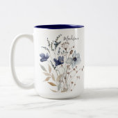Mit Monogramm Chic Hübsch Watercolor Blau Blütenfa Zweifarbige Tasse (Links)