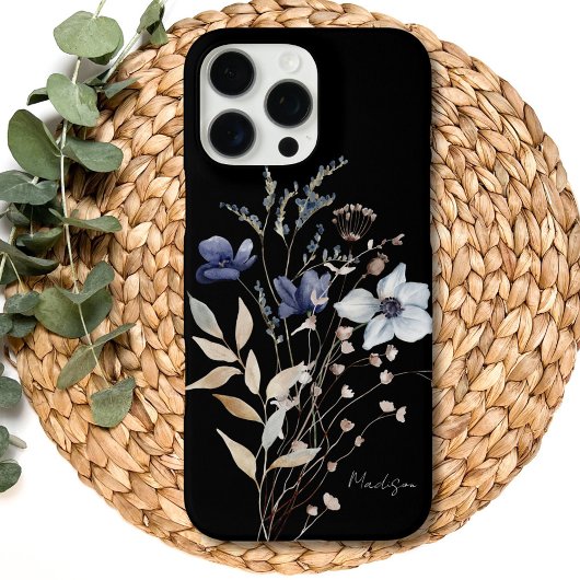 Mit Monogramm Chic Hübsch Watercolor Blue Blume Case-Mate iPhone Hülle