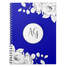 Mit Monogramm Chic Modern Royal Blue White Floral