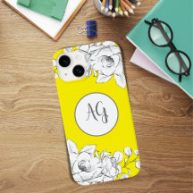 Mit Monogramm Chic Modern Yellow White Floral