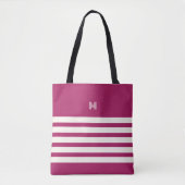 Mit Monogramm | Chic Stripes Berry Tote Bag Tasche (Vorderseite)