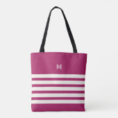 Mit Monogramm | Chic Stripes Berry Tote Bag Tasche (Rückseite)