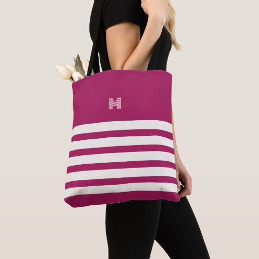 Mit Monogramm | Chic Stripes Berry Tote Bag Tasche (Von Nahem)