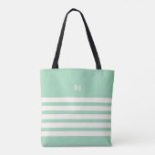 Mit Monogramm | Chic Stripes Minze Tote Bag Tasche (Rückseite)