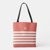 Mit Monogramm | Chic Stripes Terracotta Tote Bag Tasche (Rückseite)