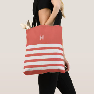 Mit Monogramm Chic Stripes Terracotta Tote Bag Tasche