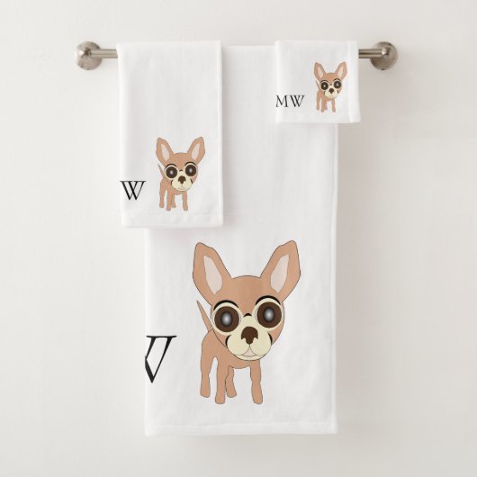 Mit Monogramm Chihuahua-Hunddesign Badhandtuch Set (Insitu)