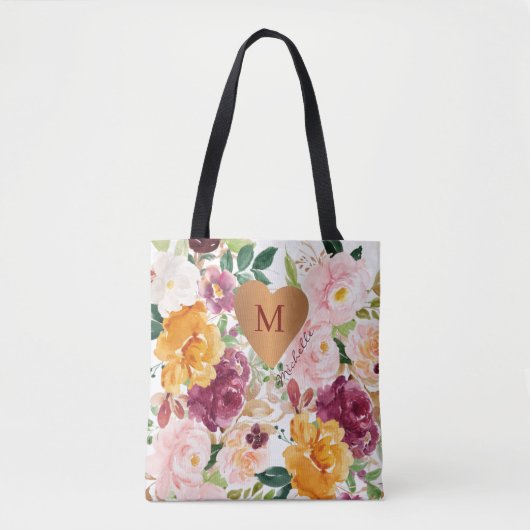Mit Monogramm chorisches Blumenmuster Tasche (Vorderseite)