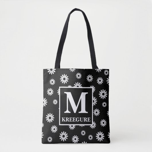 Mit Monogramm Classic Serif BW Daisies Tasche (Vorderseite)