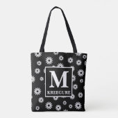 Mit Monogramm Classic Serif BW Daisies Tasche (Rückseite)