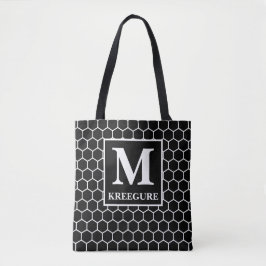 Mit Monogramm Classic Serif BW Honeycomb Tasche