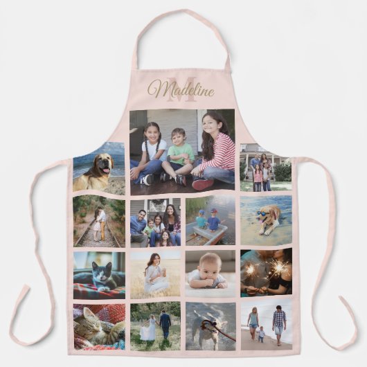 Mit Monogramm Collage Muster Schwarz Rosa Gold Schürze (Vorderseite)