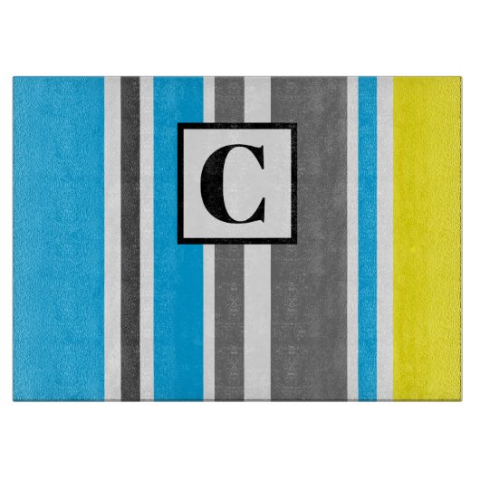 Mit Monogramm Coole Farben Streifen Glas Schneidebrett (Vorderseite)
