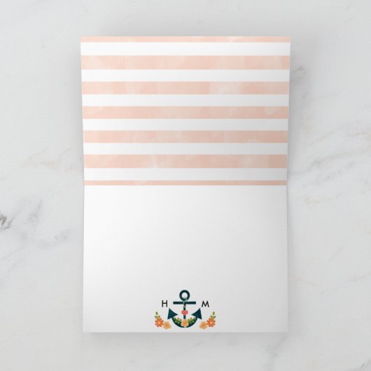 Mit Monogramm Coral Navy Nautical Wedding Vielen D Dankeskarte (Innenseite)