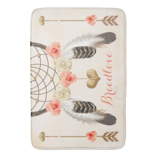 Mit Monogramm Coral und Gold Boho Dreamcatcher Badematte (Vorderseite Vertikal)
