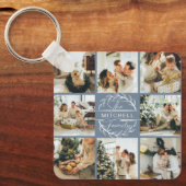 Mit Monogramm Couple-FotoCollage | Dusty Blue Gift Schlüsselanhänger (Vorderseite)